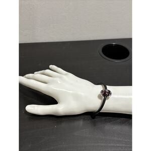 PANDORA Murano Purple Blossoms Extra Large Charm In Sterling/ Leather Bracelet